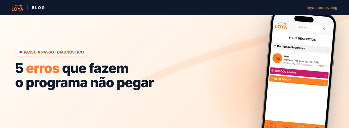Os cinco erros que fazem o programa de fidelidade não pegar: prêmio longe demais, cadastro lento, saldo invisível e não enxergar quem sumiu, com 60 dias como prazo máximo até o primeiro resgate